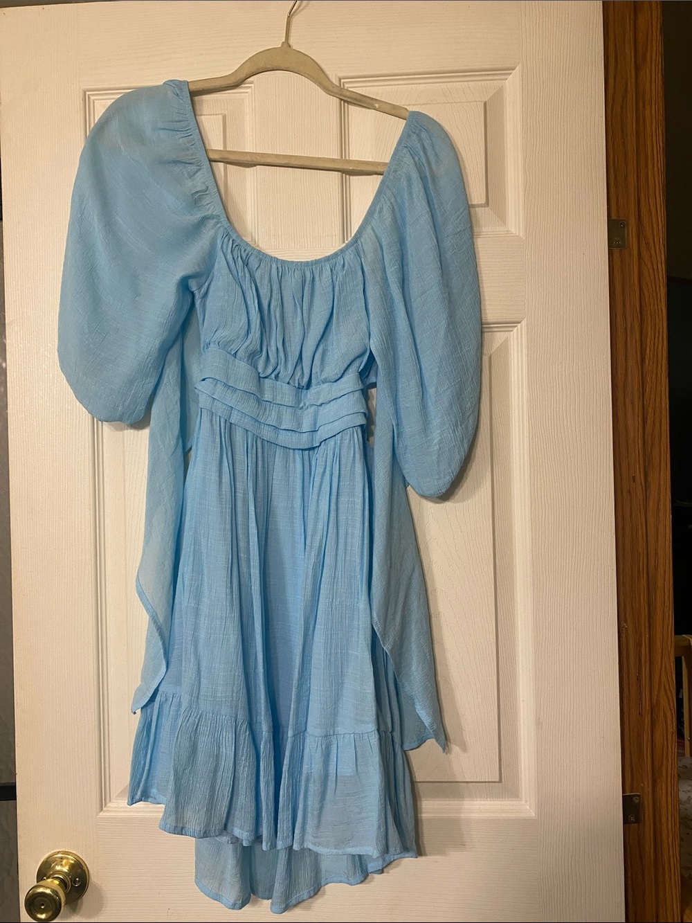 Amazon Sky Blue Backless Puff Sleeve Mini Dress
